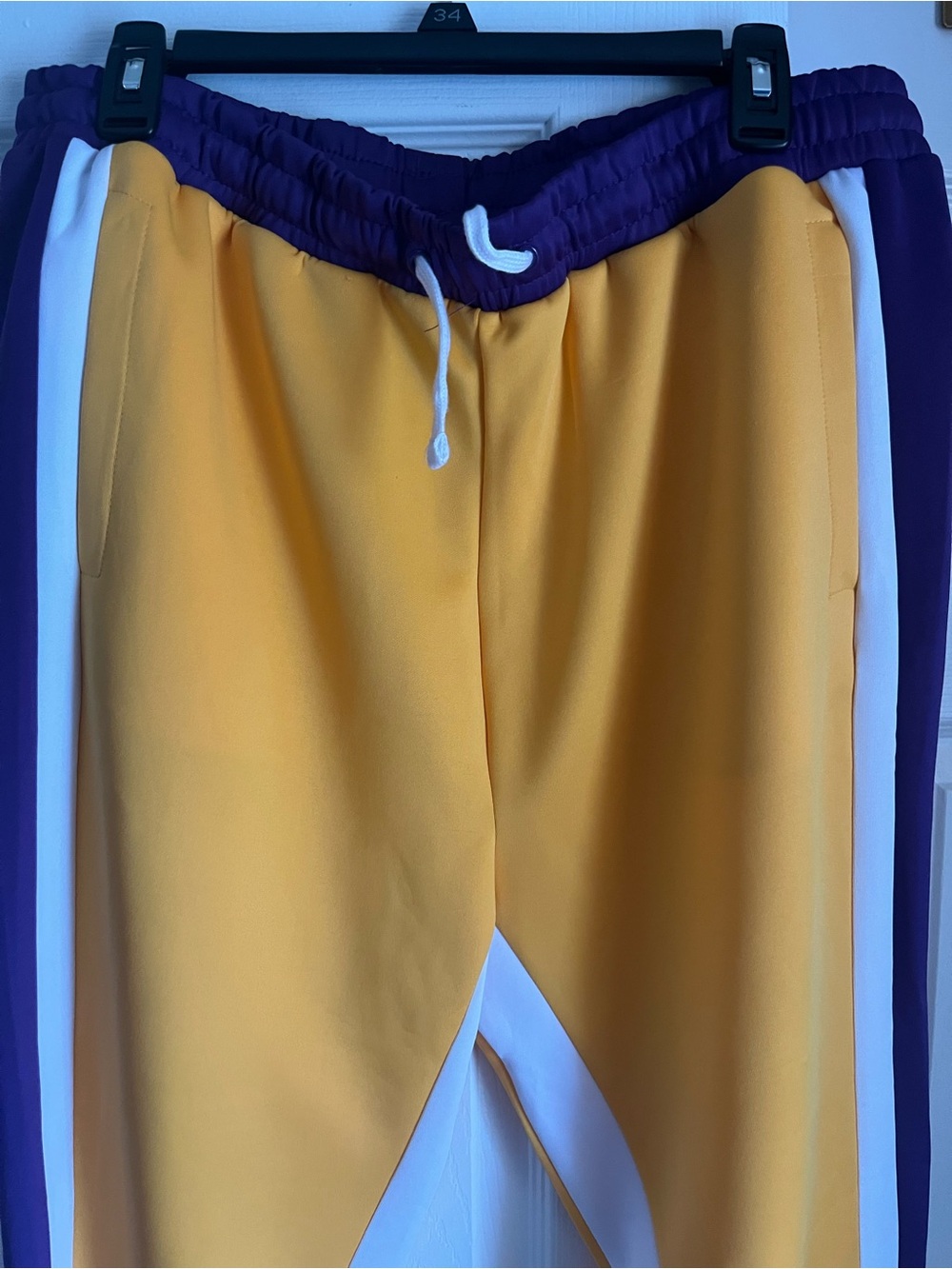 Men Purple & Yellow Athletic Joggers with White Panels by Rue21